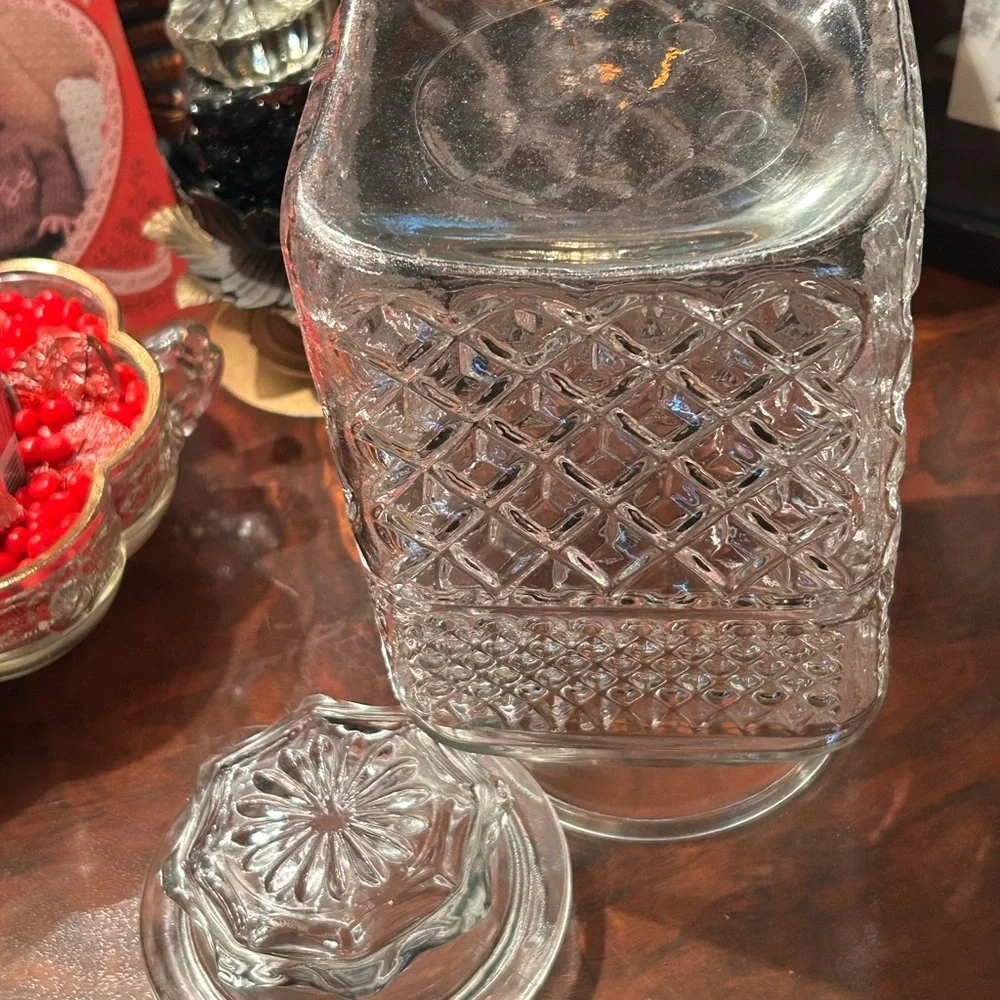 Vintage Clear Diamond Cut Glass Canister